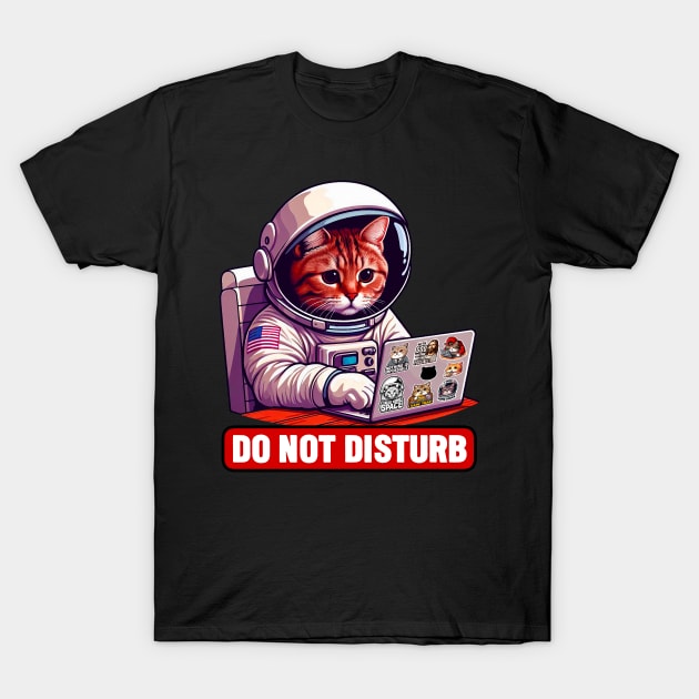 Do Not Disturb Astronaut Tabby Cat Laptop T-Shirt by Plushism